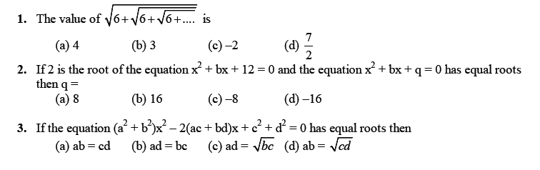 Cbse Class Mathematics Quadratic Equations Mcqs Multiple Choice